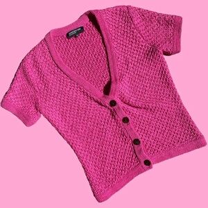 Pink Y2K pink crochet short sleeve top